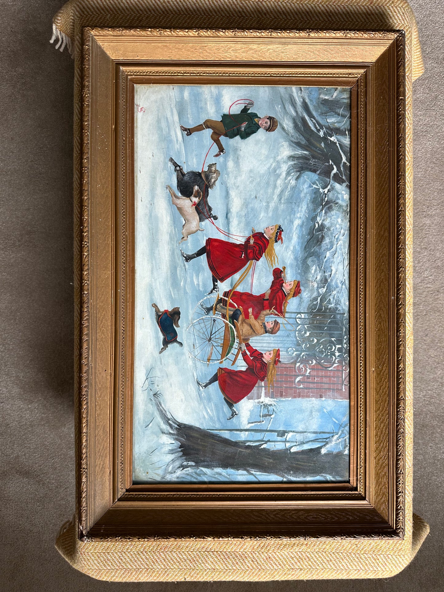 19th Century Winter Scene Oil on Board