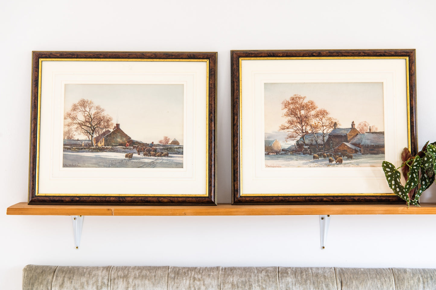 PAIR of George Hamilton Constantine (b.1878) Watercolours (Signed.) Snowy Farms with Haycart & Sheep.