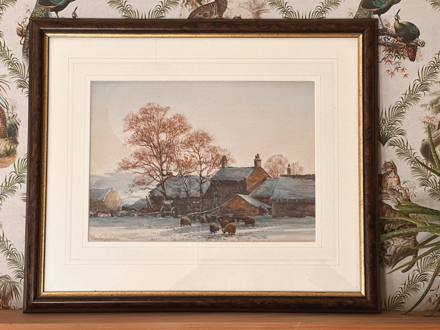 George Hamilton Constantine (b.1878) Snowy Farms with Haycart & Sheep. Pair of Watercolours (Signed)