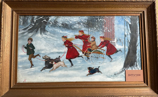 19th Century Winter Scene Oil on Board