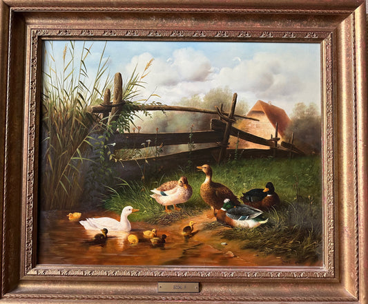 Ray Jacob (1928-2010) oil on board of Ducks and Ducklings